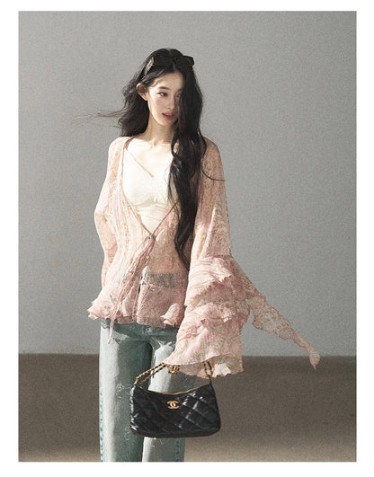 170726 "A Place Where Softness Rests" Lotus Mauve Ruffle Tie-Front Cover-Up Cardigan