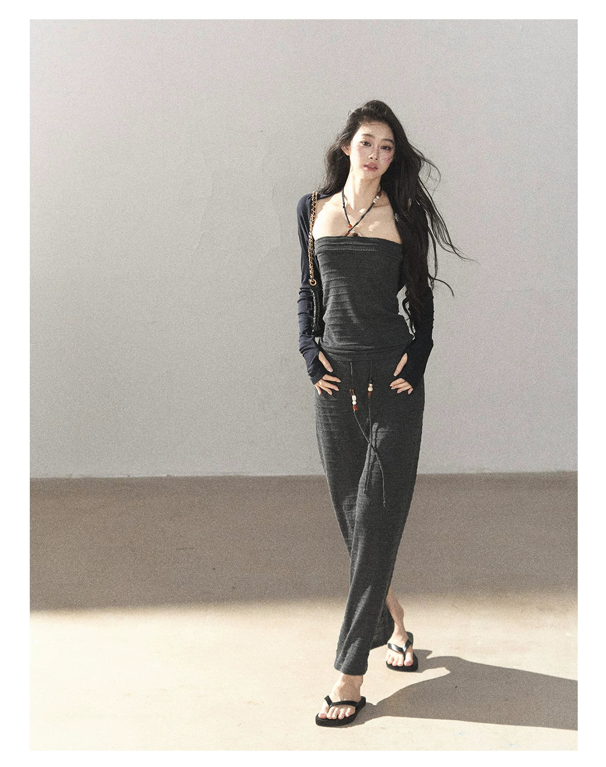 AOMALM - Whale Gray Convertible Knit Tube Top & Maxi Skirt Set
