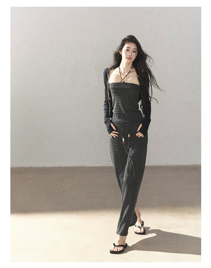 AOMALM - Whale Gray Convertible Knit Tube Top & Maxi Skirt Set