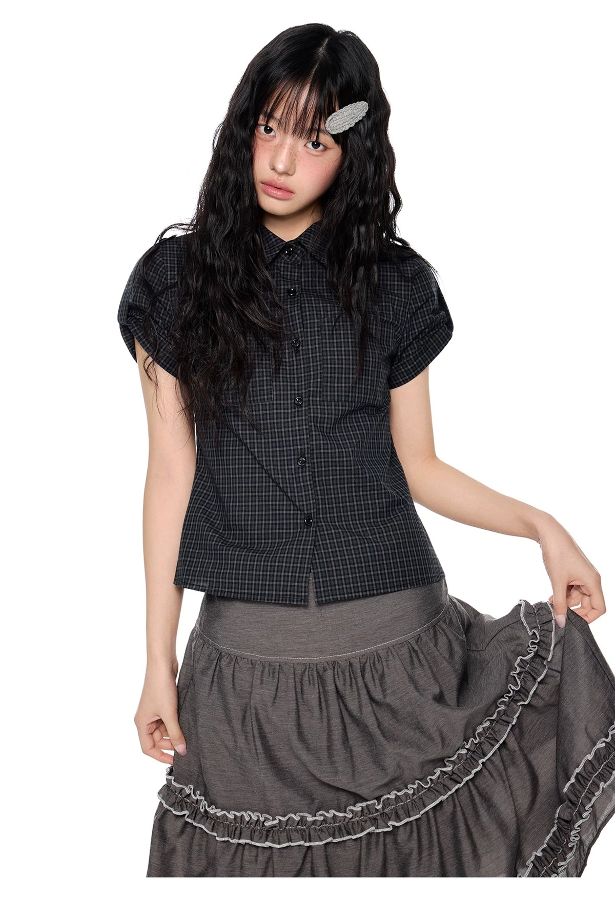 EZEK | Gingham Check Short Sleeve Shirt with Adjustable Sleeves
