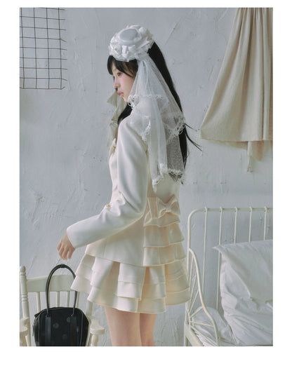 "Showa Girl" Tailored Layered Collection (Blazer / High-Waist Skirt / Victorian Shirt / Mesh Overlay Skirt)