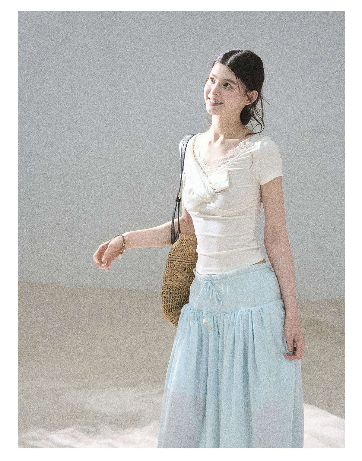 "White Tea Under the Moonlight" White Lace V-Neck Top