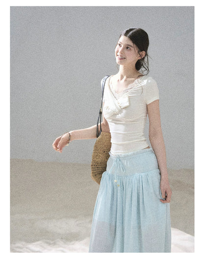 "White Tea Under the Moonlight" White Lace V-Neck Top