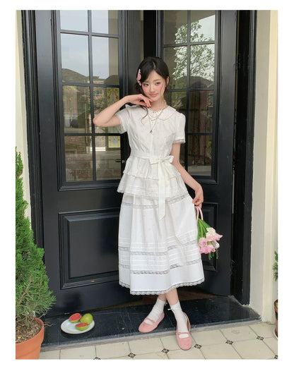 “Midsummer Blossom Letter” White Floral Cake Skirt Set
