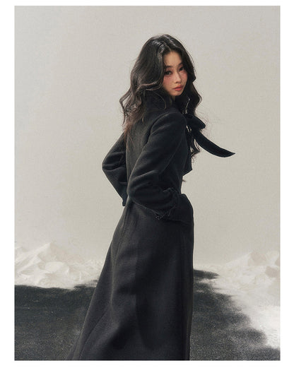 少也眼 "Snowfall Night" Wool-Blend Padded Coat – Rock Black Bow Edition