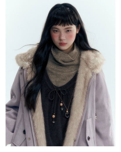 Horridale - Reversible Vintage Puff Jacket with Faux Fur – Misty Purple