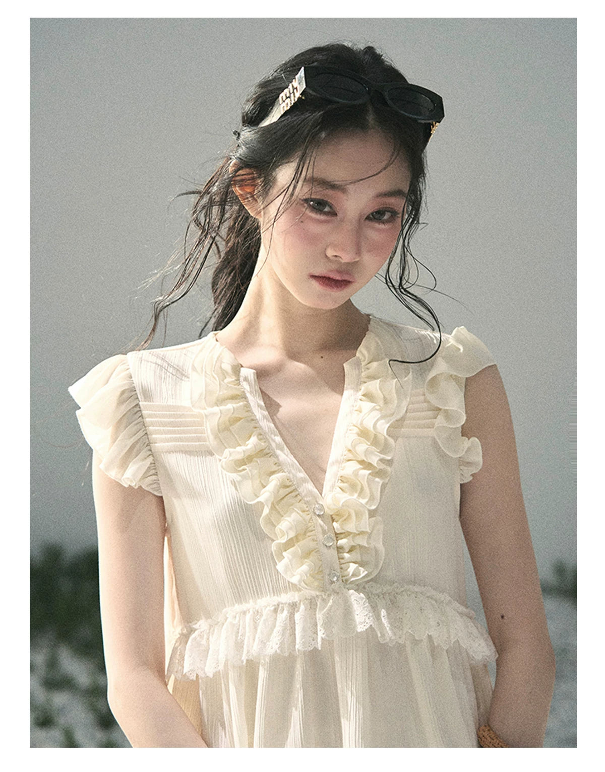 “Sunlight on My Heart” Ivory Lace Babydoll Blouse