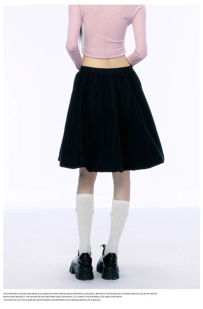 JN's DESIGN - Black Bubble Hem Skirt with Pearl Button Detail