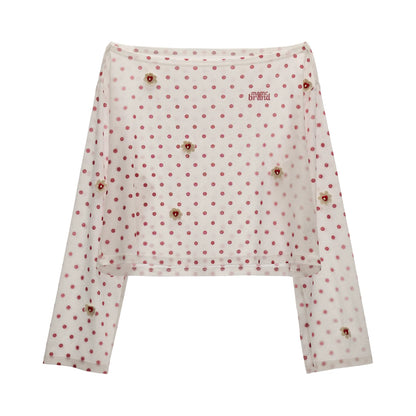 "Soft Polka Mood" Sheer Polka Dot Cover-Up Top WE928