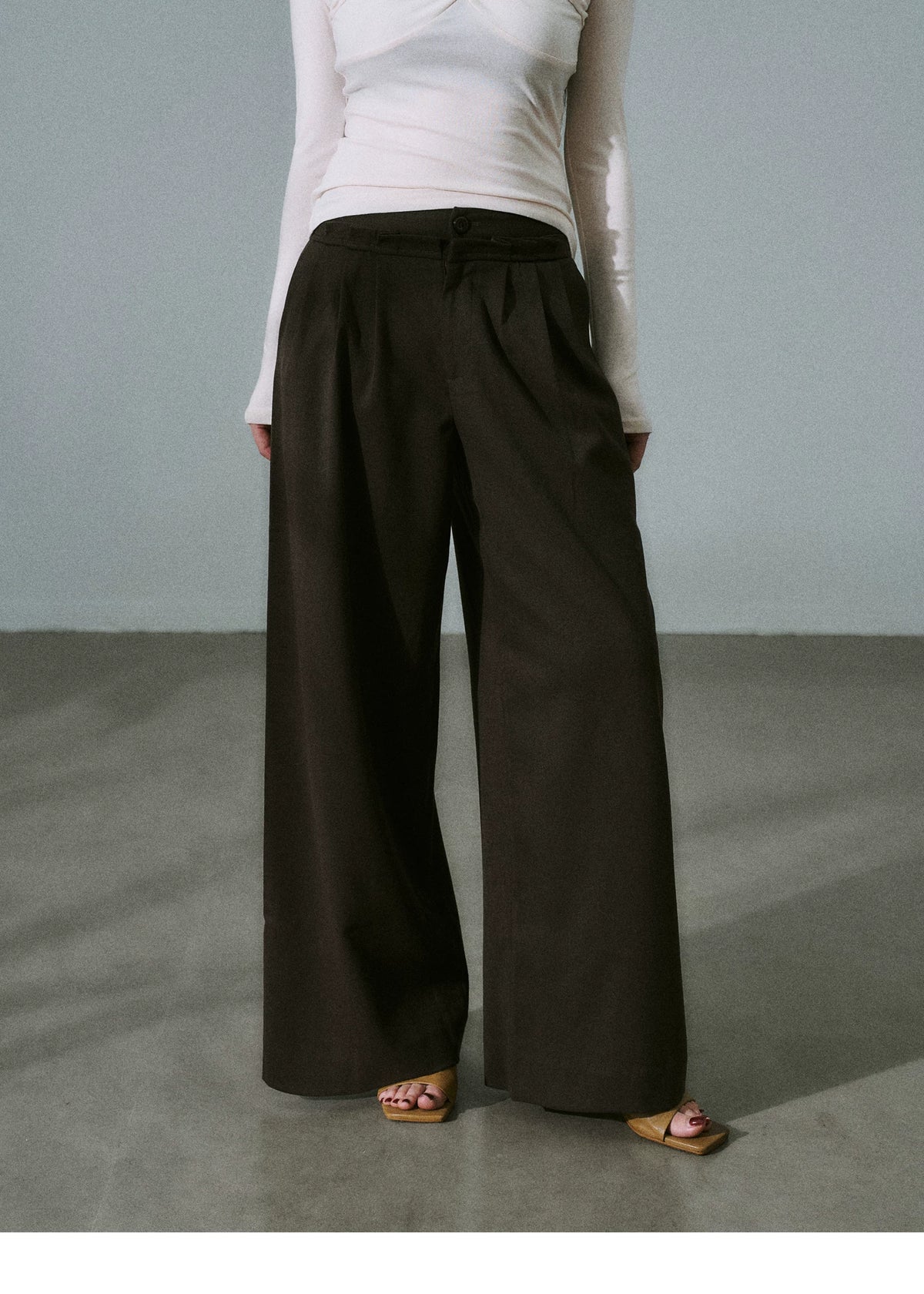 LOST FOREST - Low-Rise Triple-Pleat Wide-Leg Trousers (Black / Red Brown / Gray)