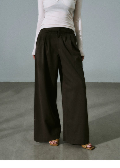 LOST FOREST - Low-Rise Triple-Pleat Wide-Leg Trousers (Black / Red Brown / Gray)
