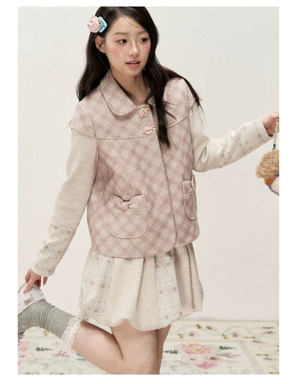 [RF] Vintage Floral Patchwork Knit Bubble Skirt in Blush Pink