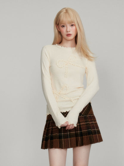 “Cozy Winter Speckled Bow” Lenzing Lyocell Long-Sleeve Base Top - Apricot Yellow M6669