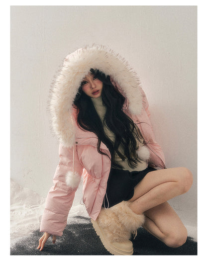 少也眼 "Snowfall on Her" White Duck Down Jacket – Soft Blush Edition