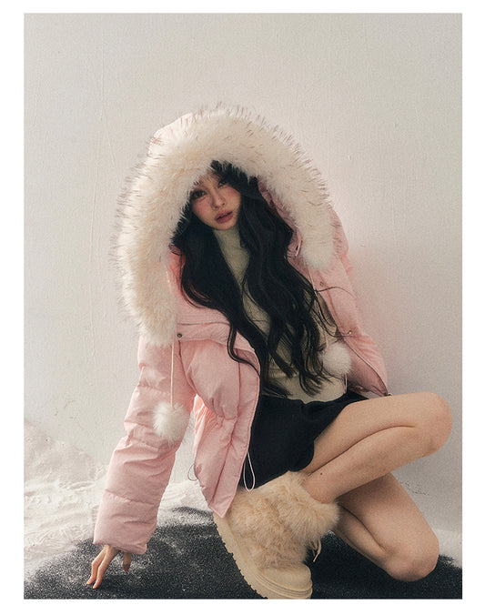 少也眼 "Snowfall on Her" White Duck Down Jacket – Soft Blush Edition