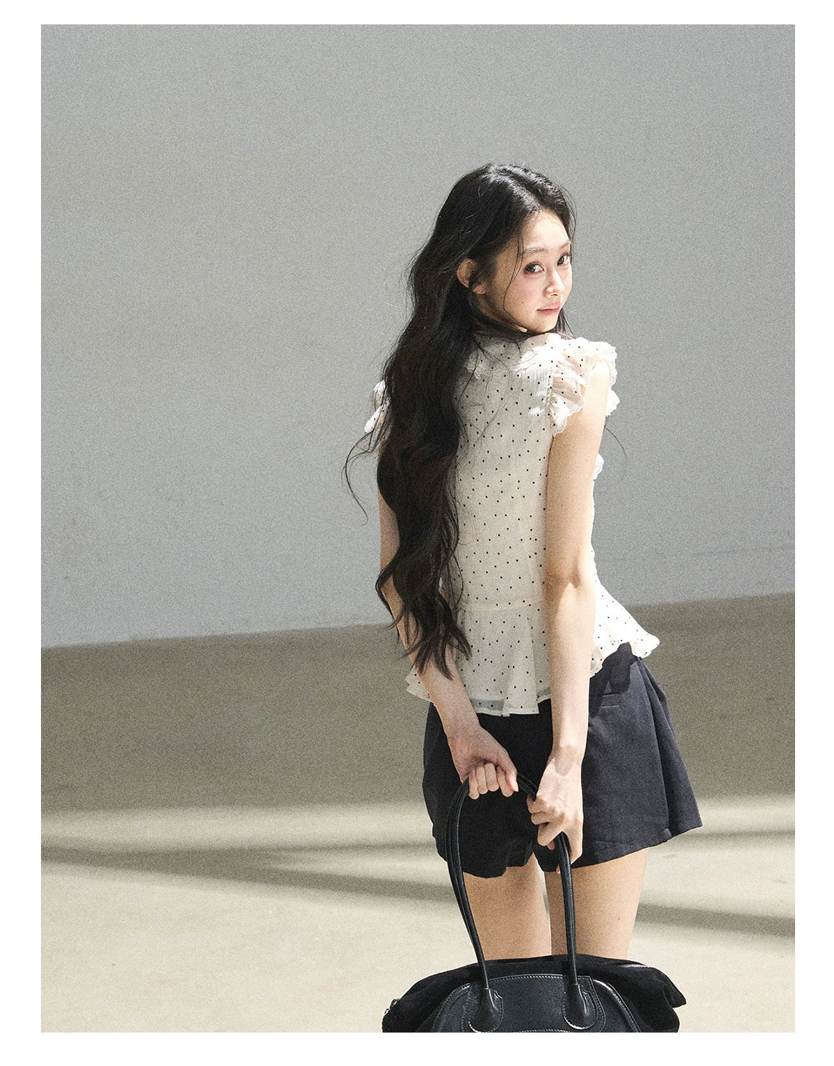 "Falling Into the Galaxy" Cream Ivory Polka Dot Chiffon Blouse