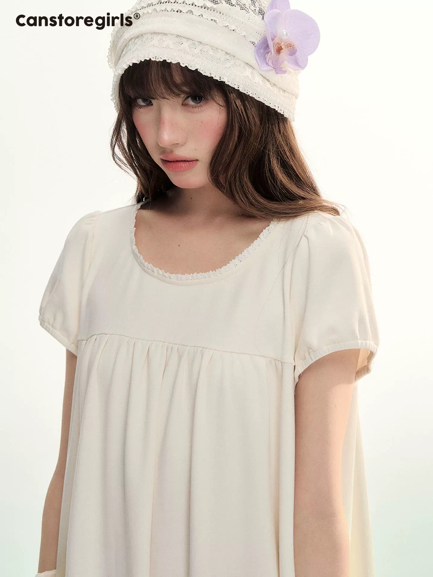 Milk Puff Lace Trim Babydoll Dress LL2026079
