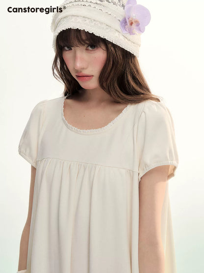 Milk Puff Lace Trim Babydoll Dress LL2026079