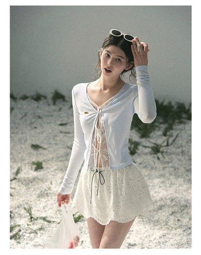 “Dreams Between Seams” Baby Blue Layered Lace Top
