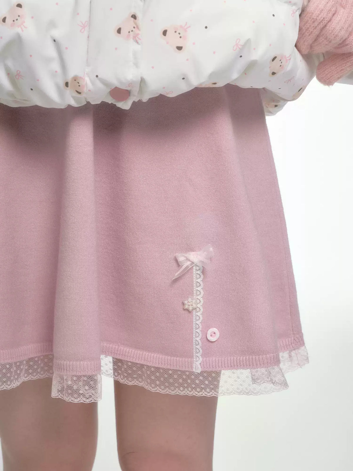 BIBIBENCY - Pink A-Line Mini Skirt with Lace Trim