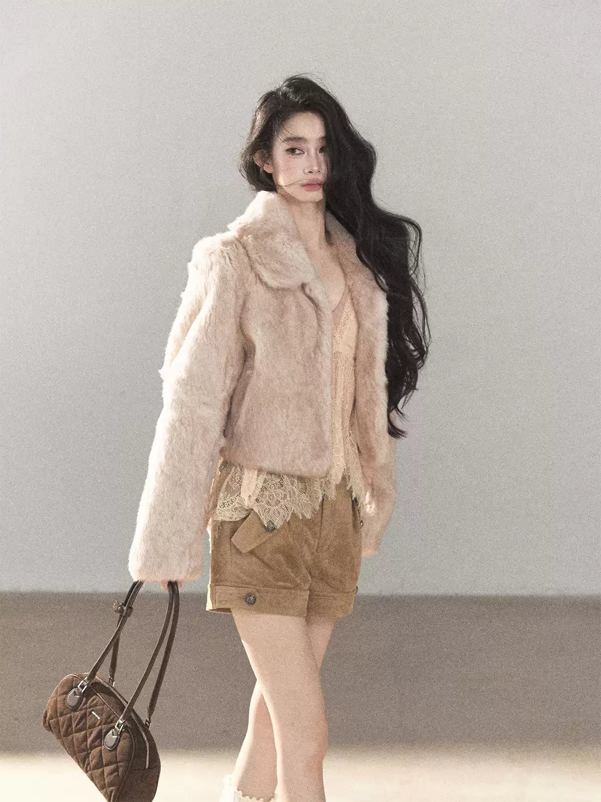 AOMALM - Frosty Lavender Gray Rabbit Fur Jacket