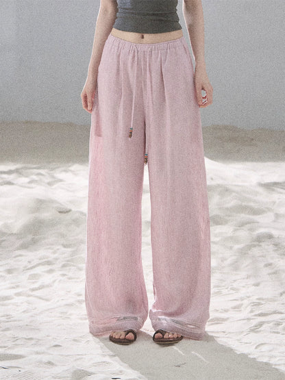 "Follow the Sea Breeze" Lightweight Straight-Leg Wide-Leg Pants (Lotus Pink/ Gray Sage Green/ Gray Blue)