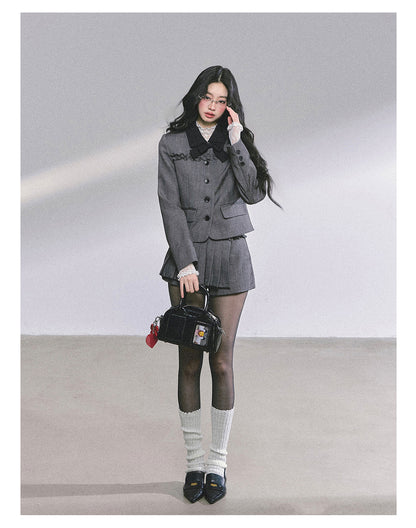 少也眼 “Maxiny Reverie” French Academia Jacket & Pleated Skirt Set