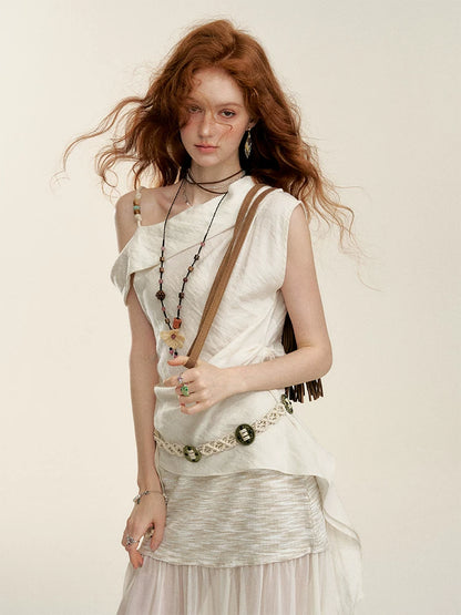 White Asymmetrical One-Shoulder Top