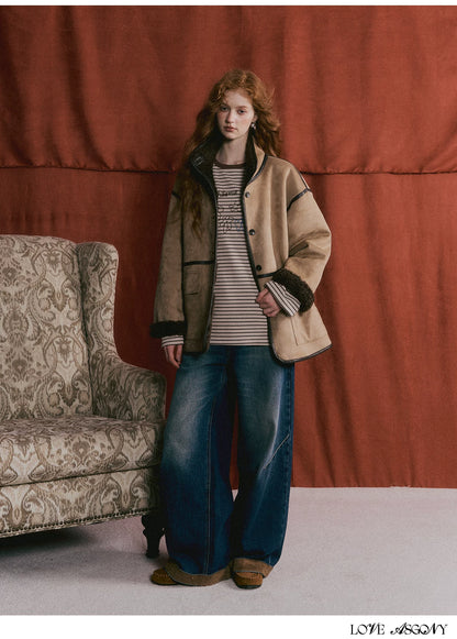 ASGONY - Brown Reversible Suede & Faux Shearling Jacket