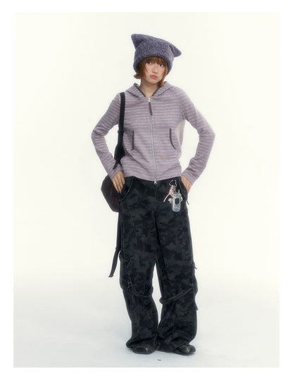 Camouflage Washed Wide-Leg Utility Pants
