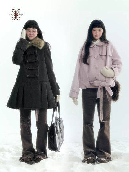 Horridale - Milk Tea Brown Floral Belt Corduroy Flare Pants