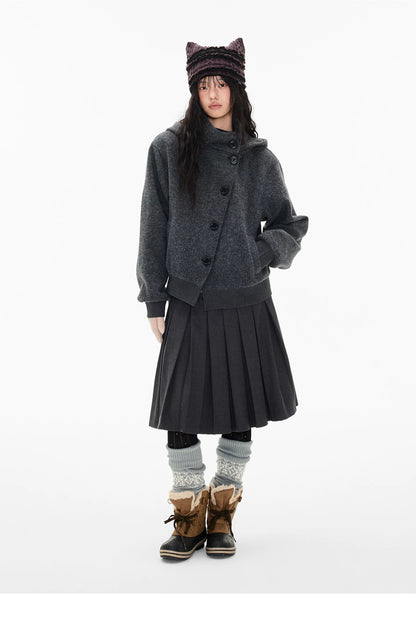 EZEK | Preppy Hooded Wool Blend Jacket with Button Front