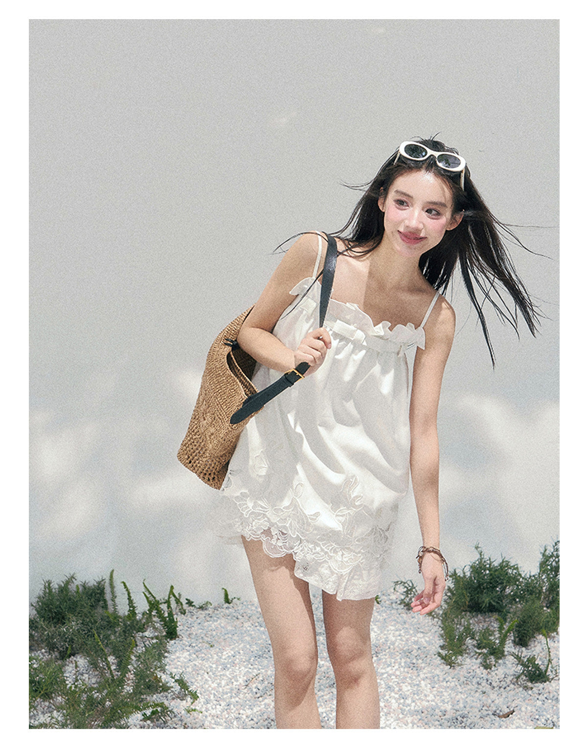 “Bouquet Summer” Camellia White Lace Babydoll Top
