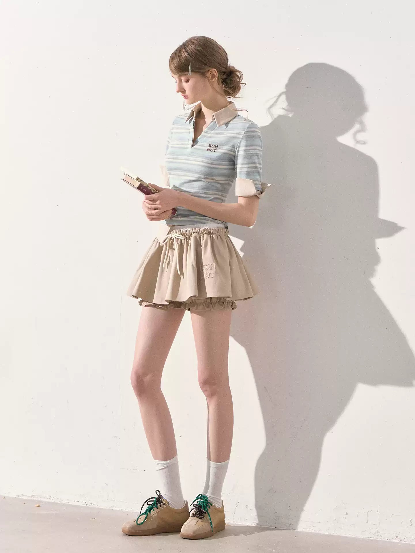 "A Beautiful Forecast" Blue Stripe Layered Polo Knit Top
