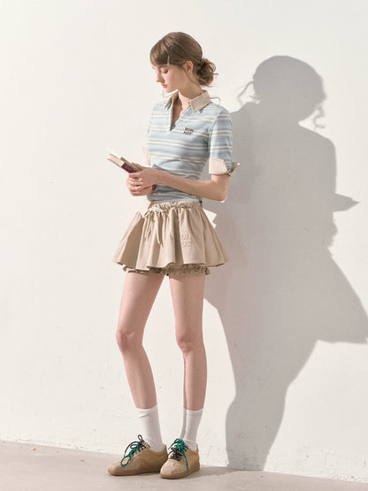 "A Beautiful Forecast" Blue Stripe Layered Polo Knit Top