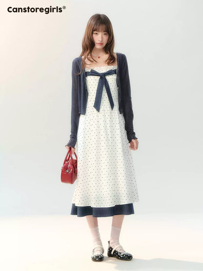 "Soft Mist Cream Puff" White Polka Dot Cami Dress LL2026207