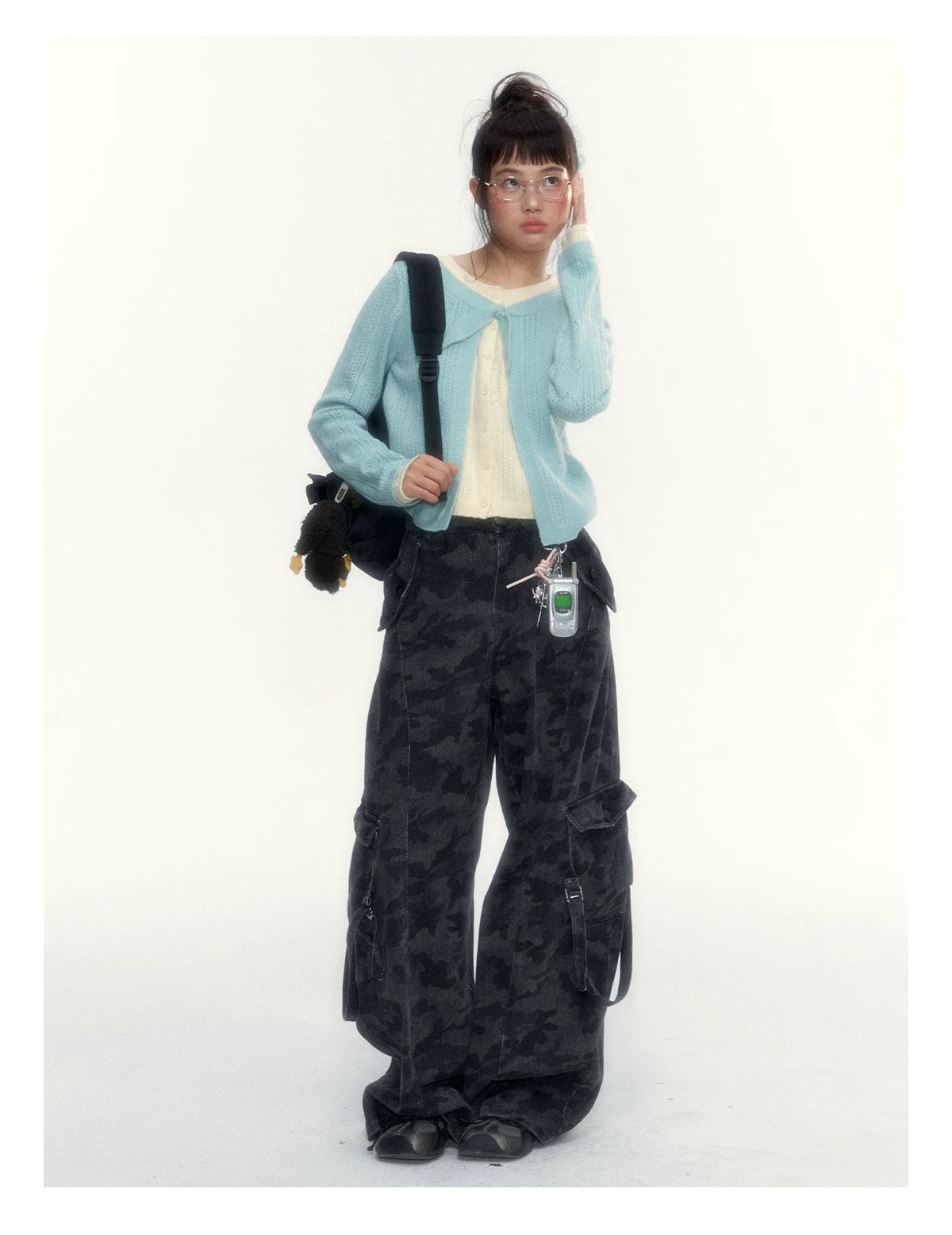 Camouflage Washed Wide-Leg Utility Pants