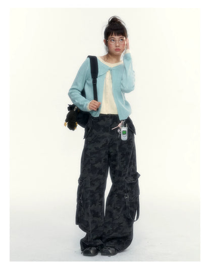 Camouflage Washed Wide-Leg Utility Pants
