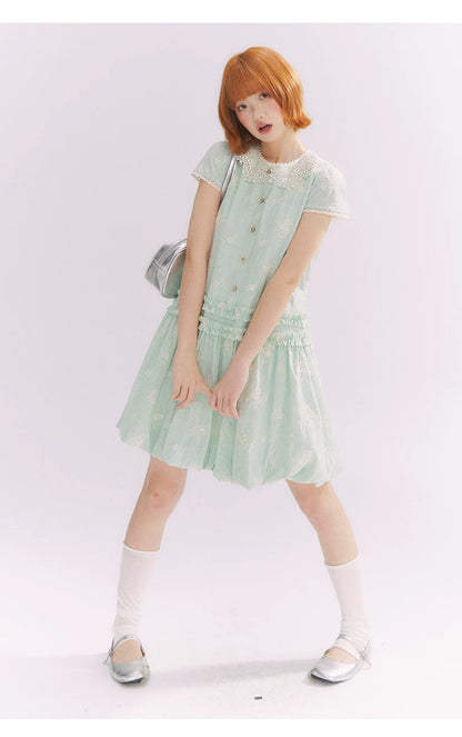 “Mint Lime” Green Stripe Lace Babydoll Dress