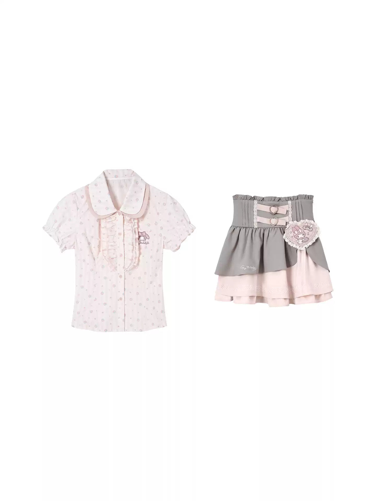 “Melly Melly” Cream & Gray Japanese School Girl Set