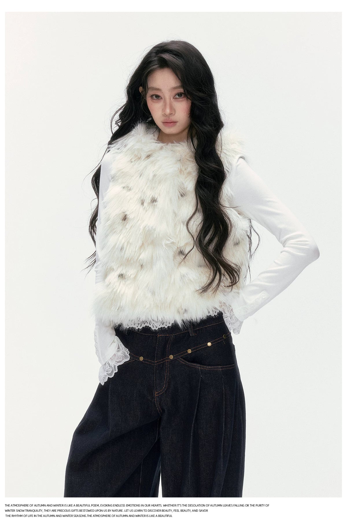 24olvides - Winter Mood Faux Fur Hooded Vest (Pink / Khaki / Cream White with Polka Dots)