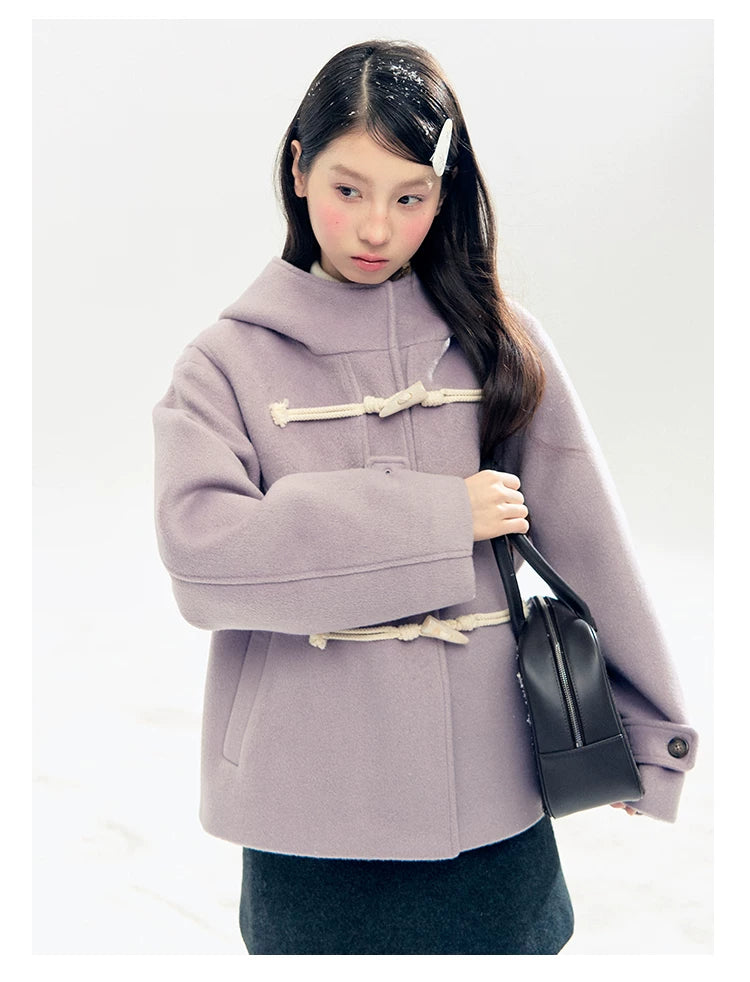 "Velvet Snowfall" Purple Mist Hooded Quilted Wool-Touch Duffle Coat