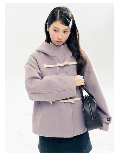 "Velvet Snowfall" Purple Mist Hooded Quilted Wool-Touch Duffle Coat