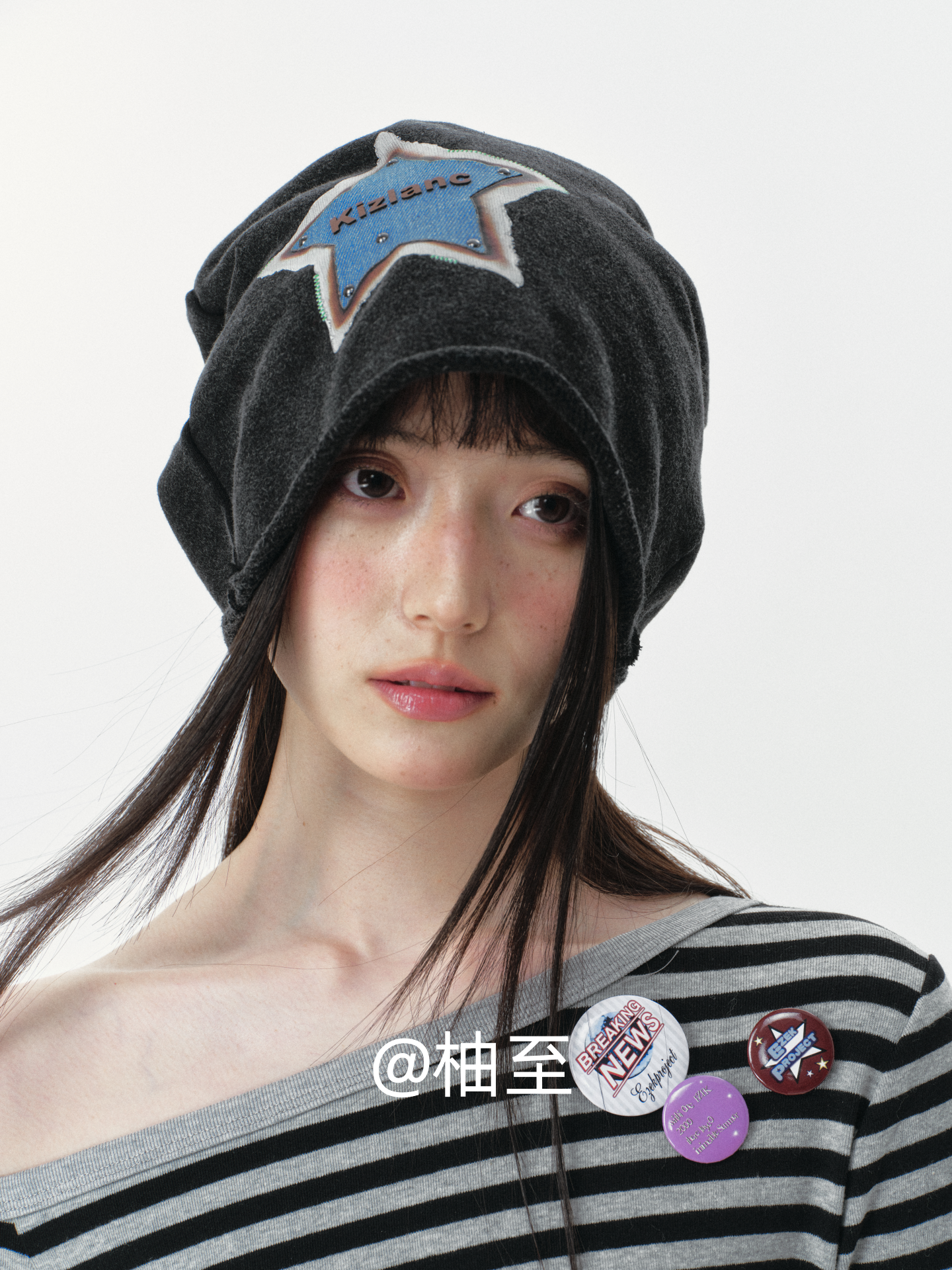 Black Star Print Slouchy Beanie – Oversized Star Head Wrap Hat