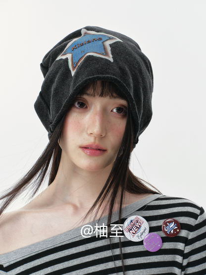 Black Star Print Slouchy Beanie – Oversized Star Head Wrap Hat