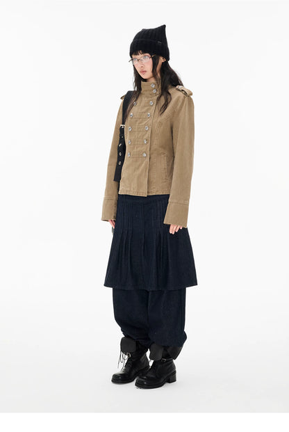 EZEK | Vintage Wash Napoleon Denim Jacket (Brown / Black)