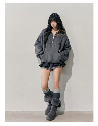 少也眼 “Silent Density” Two-in-One Plaid Hoodie Sweatshirt
