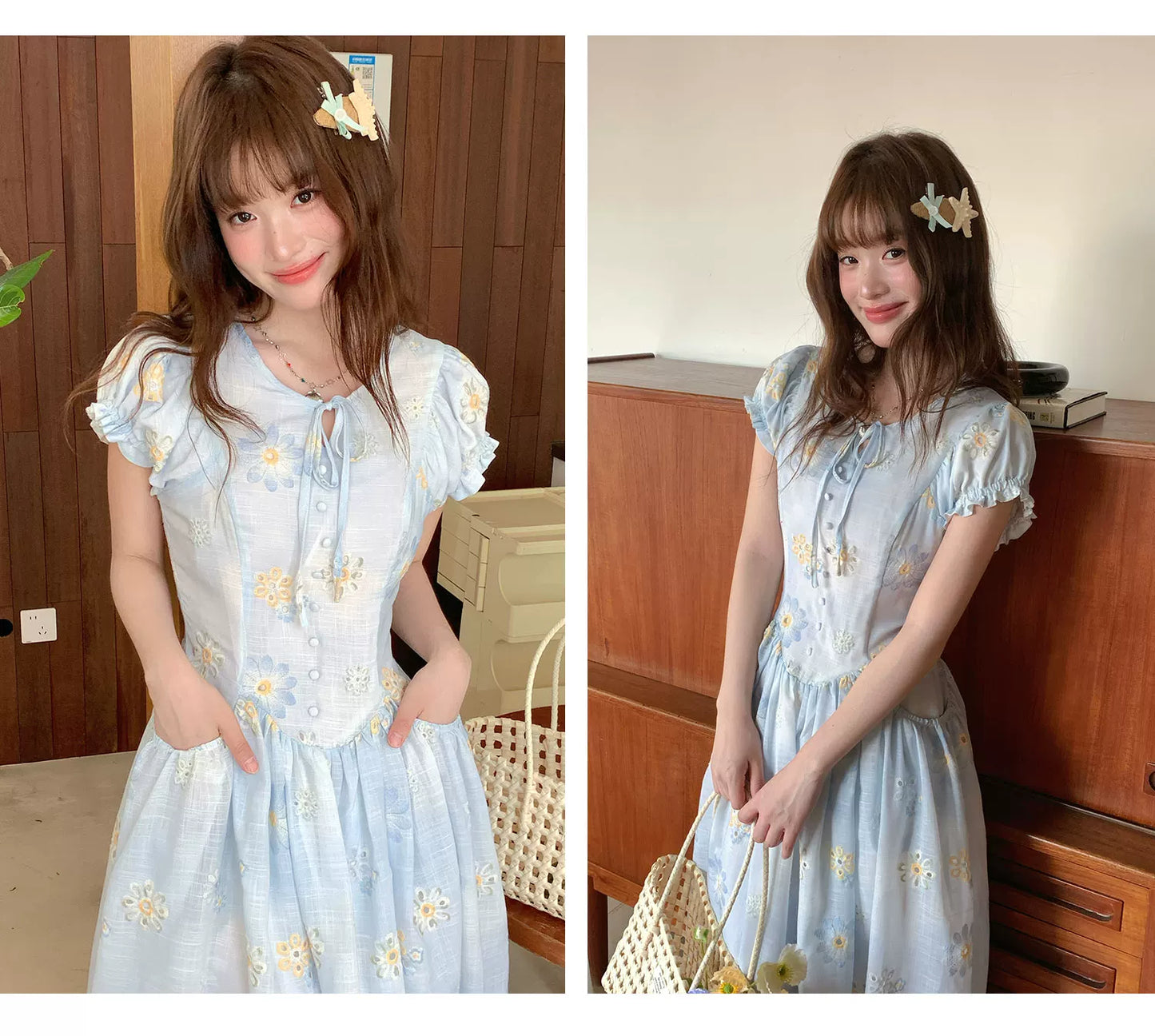 [RF] “Blue Daisy Whisper” Sky Blue Floral Dress