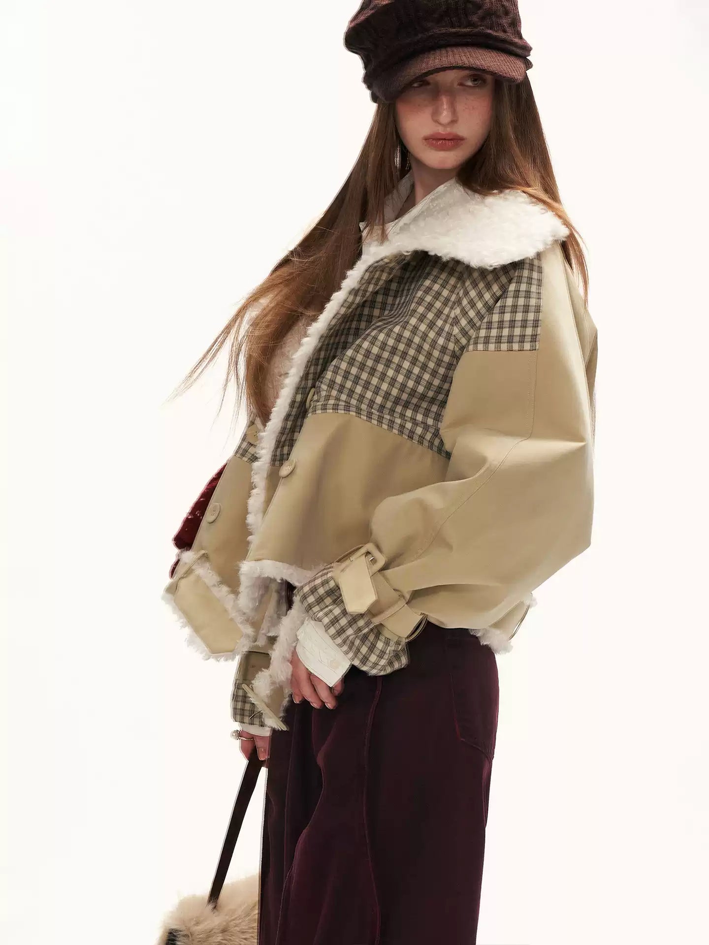 MAMC - Cozy Khaki Plaid-Patch Collar Jacket WE860