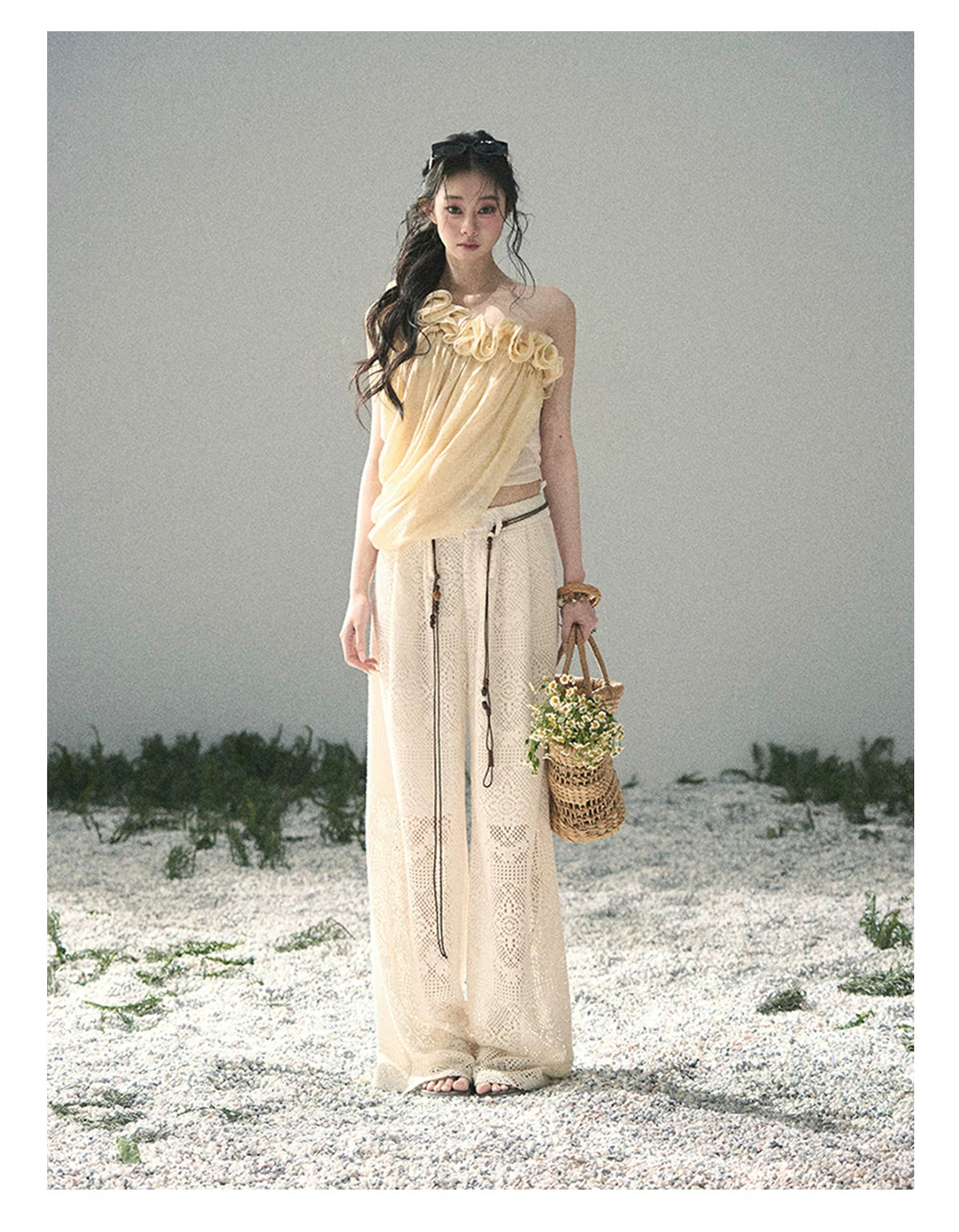 “Where Spring Petals Fall” Milkshake Yellow Ruffle Off-Shoulder Top